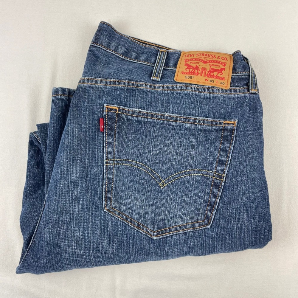 Levis 559 Relaxed Straight Jeans Mens 42x30 Blue Denim Medium Wash 00559-2765